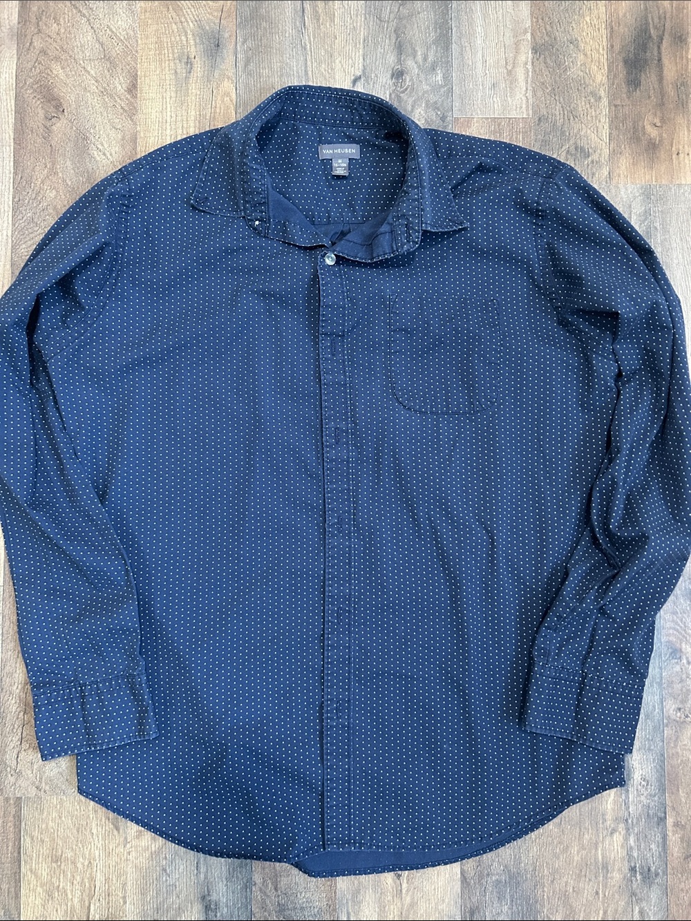 Van Heusen Navy Dot Pattern Long Sleeve Dress Shirt